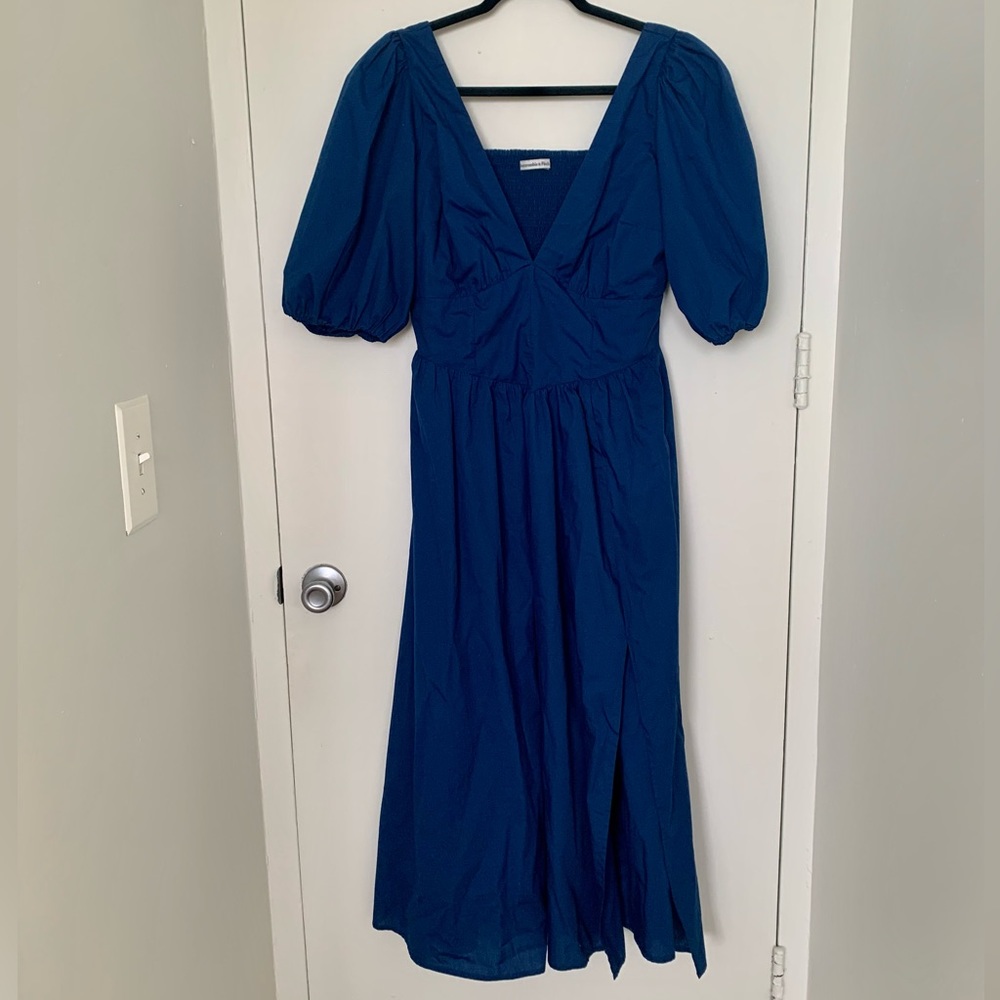 Puff Sleeve Corset Midi Dress - Sz Large Tall